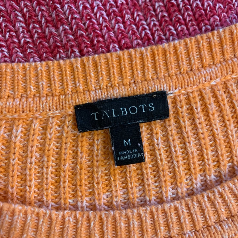 Talbots Pima Cotton Ombre Sweater Orange Pink Red Crew Pullover Top Medium M - Picture 4 of 6